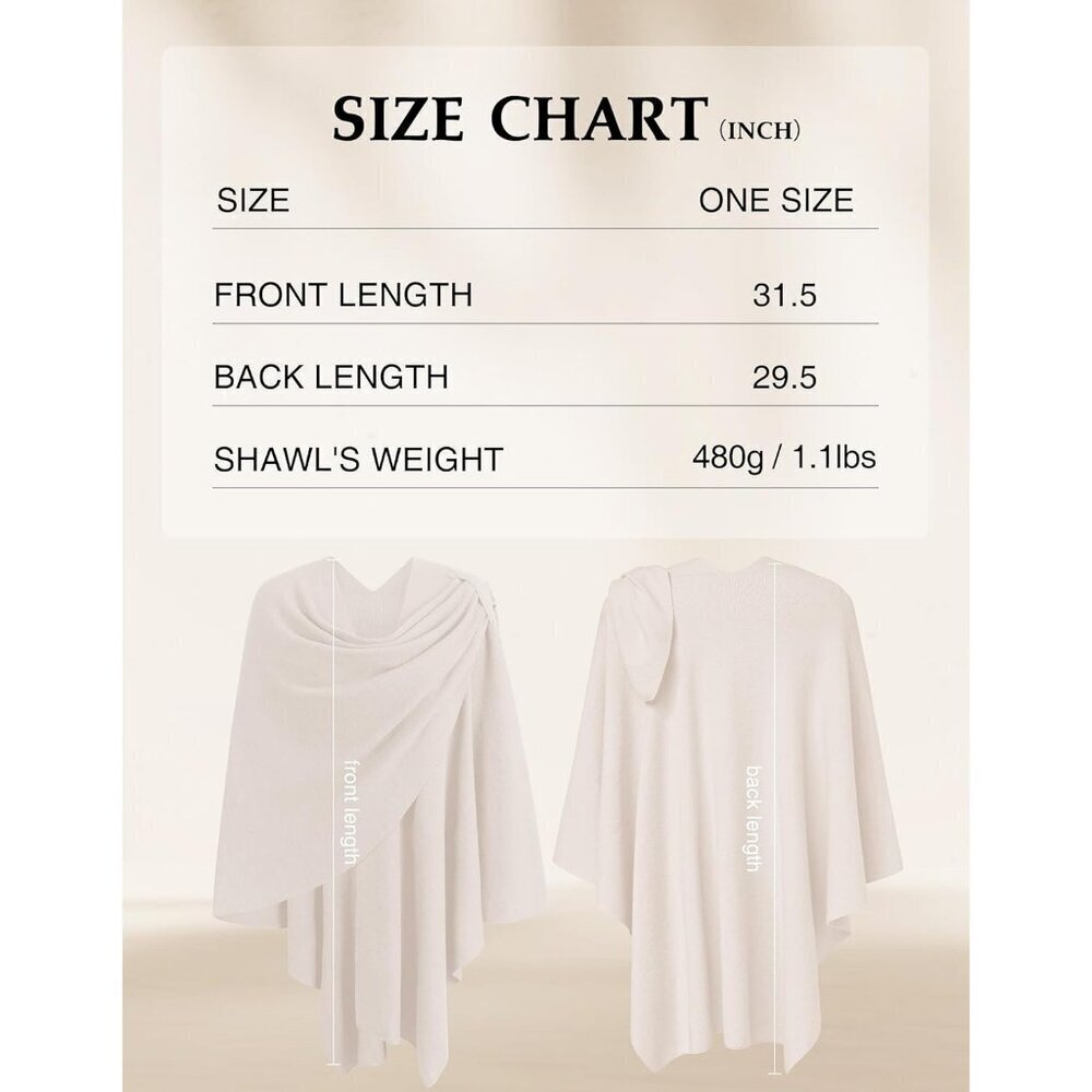 Women's 1-cream Cross Front Poncho Sweater Wrap Knitted Elegant Shawls Cape - Picture 4 of 5